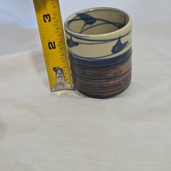 Japanese Yunomi Tea Cups Set‎ 4 Blue Cream Brown Good Hand Painted 3in - Picture 7 of 10